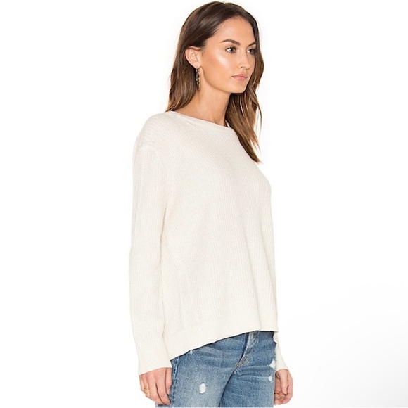 VINCE Cashmere Blend Long Sleeve Slit Back Sweater | Cream Ribbed Knit Small‎ - Picture 2 of 8